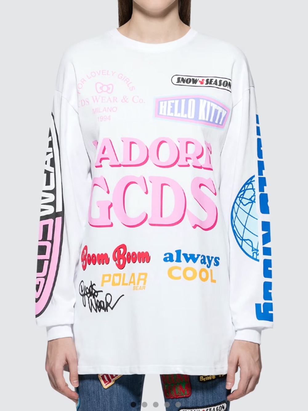 GCDS X Hello Kitty Nascaar Long Sleeve T-Shirt Jersey White Size Small
